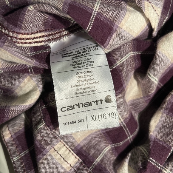 Carhartt Purple plaid button up w/ 3/4 cuff sleeve - Picture 4 of 4